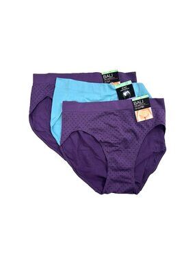 Bali Womens 3-Pack U Hi-Cut Brief Size XL/8 Purple Blue No Panty Lines